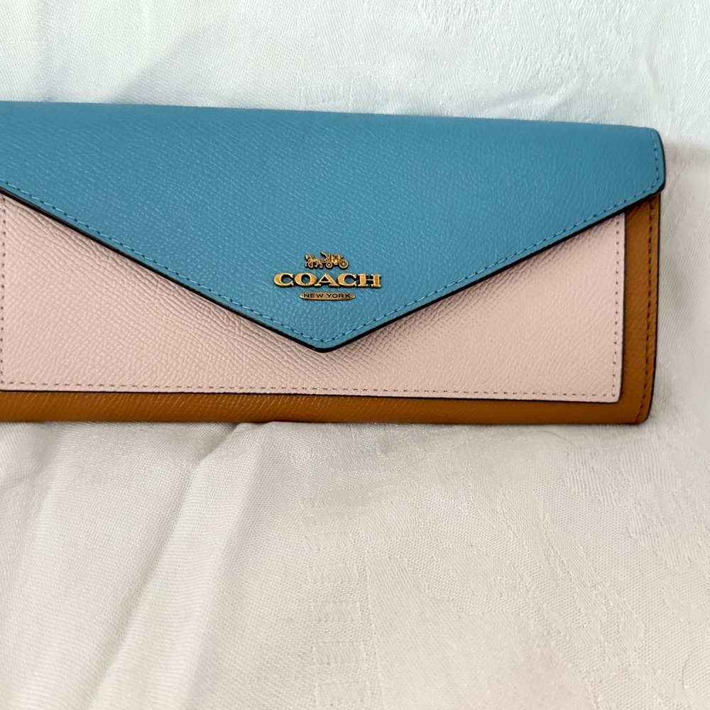Coach Women's Blue, White, and Brown Leather Wallet